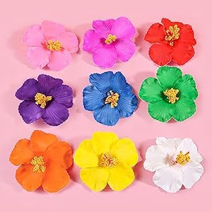 Fermagli per capelli con fiori di ibisco hawaiano multicolori da 12 cm, forcine in plastica per bambini, stile dolce, casual, da spiaggia, estivi, decorativi - Product Image 5