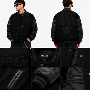 Custom <b>Jacket</b> Wool Body PU <b>Leather</b> Sleeves Chenille Embroidery Letterman Baseball <b>Jacket</b> OEM ODM <b>Men's</b> Black Varsity - Product Image 3