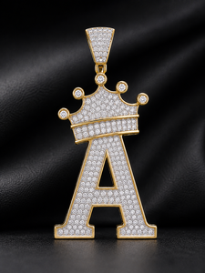 Pendentif Couronne Hip Hop Lettre A Personnalisée en Argent Sterling 925 Moissanite Sertie – Bijou Homme Tendance Streetwear – Cadeau de Luxe - Product Image 1
