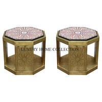 Pieds en bois avec dessus en laiton Forme ronde Table d'appoint marocaine fantaisie Meubles de maison design attrayants Table d'appoint marocaine en Inde