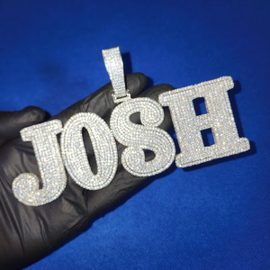Pendentif avec nom en moissanite en argent 925, collier personnalisé avec lettre, aspect diamant glacé, luxe, hip-hop, unisexe, bijoux fins - Product Image 5