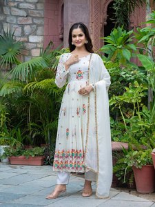 Robes de soirée - Tenues de soirée Salwar Kameez Broderie de sequins Travail de broderie Soie brodée FATEMA FASHION Séchage rapide Toutes saisons - Product Image 2