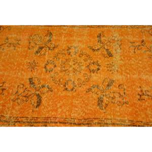 Alfombra turca Vintage de 3,7x7,3 pies, diseño clásico de retazos naranja, área grande, tejido plano de lana, respaldo de látex para uso en el pasillo del coche - Product Image 5