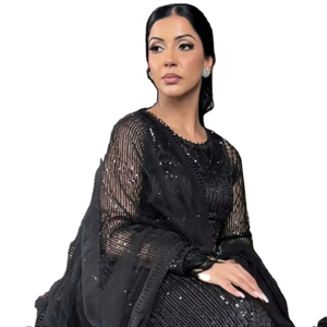 Ensemble trois pièces en Georgette Anarkali Salwar noir de haute qualité avec éclat brillant pour toutes les occasions - Product Image 1