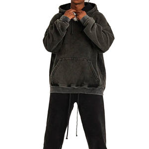 Sweat à capuche en molleton uni délavé à l'acide, broderie, écologique, OEM, vente en gros, couleurs personnalisées, coupe ample, poche - Product Image 4