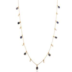 Newley Diseñado Colección hecha a mano de zafiro azul natural y collar de cadena de diamantes en oro amarillo sólido de 18K - Product Image 1