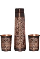 Bouteille en cuivre pur 100% artisanale, capacité 500 ml, écologique, couvercle entièrement gravé, couleur et logo personnalisables, passe au lave-vaisselle