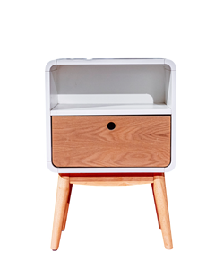 Table de chevet moderne en MDF éco-responsable et durable, placage frêne, accents blancs en bois d'hévéa, couleur naturelle, mobilier de chambre pour hôtel et appartement - Product Image 3
