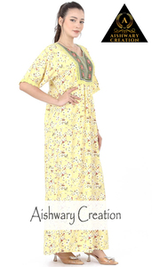 Vestido Kaftán de Algodón para Mujer, Estampado Floral, Estilo Étnico, Corte Holgado, con Cuello Bordado, Venta al Por Mayor - Product Image 3