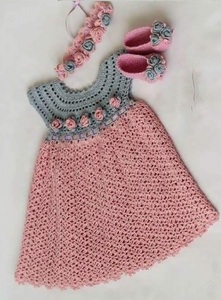 Conjunto de Vestido de Ganchillo para Mujer al por Mayor, Vestido de Algodón Tejido Liso para Primavera, Atuendo Hecho a Mano para Recién Nacidos y Niños Pequeños de Boutique - Product Image 3