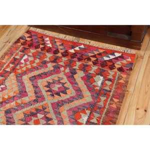 3.2x9.4 ft Turkish Vintage Rug, <b>Runner</b> Rug, Kilim <b>Red</b> Wool Rug - Product Image 5