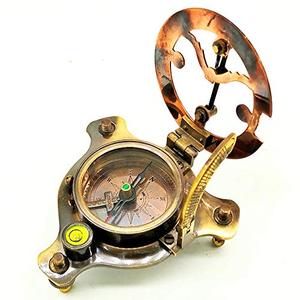 Brújula Chapada en Oro con Reloj de Sol Grabado Personalizado, Decoración Náutica Moderna de Alta Calidad, Regalo de Boda de la India - Product Image 2