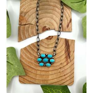 Kingman Turquoise & Sterling Silver Necklace Navajo-<b>Crafted</b> Cultural Collectible Jewelry One-of-a-Kind Piece - Product Image 1