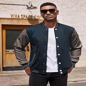 Chaqueta Letterman personalizada para hombre con logotipos bordados y parches de chenilla Chaqueta de bombardero universitaria de alta calidad Gris marino - Product Image 5