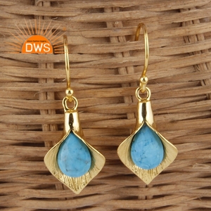New Arrival Sterling Silver 18K <b>Gold</b> Plated Turquoise Matrix Gemstone <b>Dangle</b> <b>Earring</b> Demi Fine Jewelry Manufacturer - Product Image 3