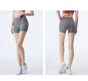 Short de gymnastique sans couture en polyester recyclé personnalisé pour femmes, cordon de serrage élastique à motif solide pour le cyclisme et la course à pied - Product Image 4