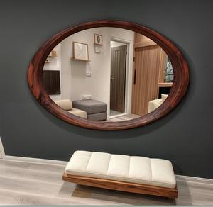 Walnut Wood <b>Round</b> Handmade Art Deco <b>Mirror</b> Irregular <b>Wall</b> Art <b>for</b> Entryway and Bathroom - Product Image 1