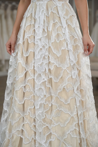 <b>White</b> Beaded Plain Woven Tulle <b>Lace</b> <b>Fabric</b> with Wave Pattern Embroidered Lightweight 70GSM for Wedding Girls - Product Image 5