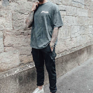 เสื้อยืดผ้าฝ้าย100% ลายกรดสำหรับผู้ชายผ้าถักลายสีทึบระบายอากาศได้ดีปรับแต่งโลโก้ได้ตามต้องการ - Product Image 4