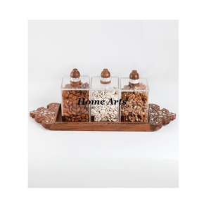 Atractivo Servidor de Frutos Secos de Acrílico con Bandeja de Madera, Forma Cuadrada, Tamaño Personalizado, en Venta - Product Image 1