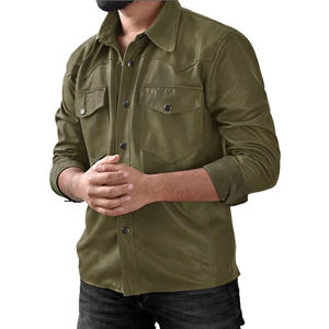 Chemise en cuir à la mode pour hommes sur mesure Chemise en cuir à la mode pour hommes Chemise en cuir coupe décontractée Produit très vendu de haute qualité - Product Image 3