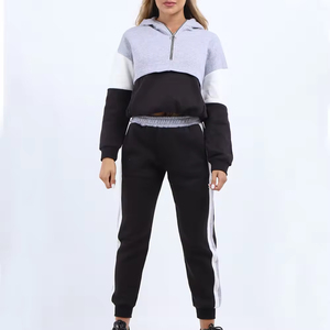 Ropa Mujer Conjunto de 2 piezas 100% Algodón Fleece Estampado personalizado Unisex Cremallera Sudaderas con capucha y pantalones de chándal Mujer Crop Chándal - Product Image 1