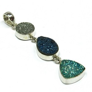 Pendentifs Bohèmes Druzy en Argent Sterling 925 Style Tendance, Bijoux Indiens pour Femmes et Unisexe, Argent Fin - Product Image 1
