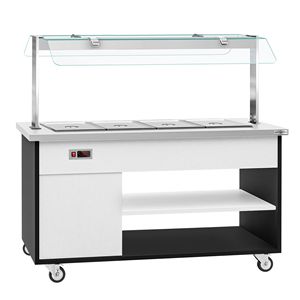 Mostrador Buffet con Baño María Calefactado DANZIG - 1600 mm - para 4x GN 1/1 - Móvil - con Soporte - con Pantalla Protectora - Product Image 4