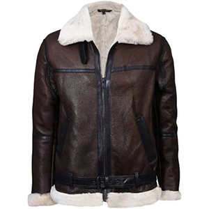 <b>Men's</b> Sheepskin High Quality Leather Flight <b>Jacket</b> Formal Aviator Style Waterproof Windproof Durable with Sherpa Lining - Product Image 3