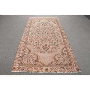Alfombra Turca Vintage, Alfombra de 4.3x7.9 pies, Alfombra Floral Rosa - Product Image 1