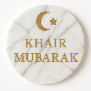 Posavasos de Ramadán Mubarak en árabe con elegante diseño de piedra de mármol dorado para decoración festiva del hogar por Decor World Expo - Product Image 4