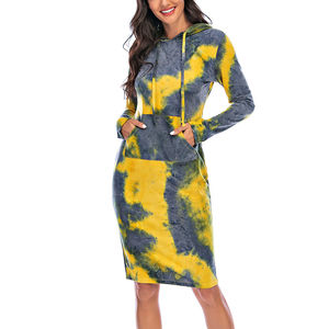 Women's Breathable Cotton Tie Dye <b>Long</b> Sleeve Hoodie Dress Winter Casual Style Breathable <b>Ladies</b> <b>Sweatshirt</b> with Hooded Collar - Product Image 6