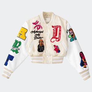 Chaqueta Varsity Vintage de Lona con Cuello Alto para Hombre, Estilo Urbano Holgado, 100% Lana - Product Image 1