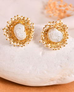 Boucles d'oreilles luxueuses de style vintage en laiton plaqué or 18 carats avec boucles d'oreilles en pierres précieuses solaires Druzy pour femmes - Product Image 3