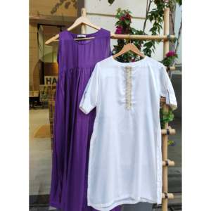 Vestidos de Noche Color Marfil y Violeta, Elegante Conjunto Kurta - Product Image 2