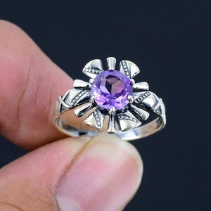 Bague artisanale en argent sterling 925 avec pierre précieuse améthyste, style bohème, pour femme, cadeau de mariage et de fête - Product Image 2