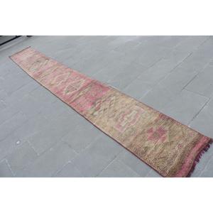 1.8x14.3 ft Vintage Rug, Turkish <b>Runner</b> Rug, <b>Red</b> Brown Camouflage Wool Rug - Product Image 2