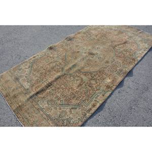 Vintage Turkish Rug Classic <b>Brown</b> Blue Patchwork Design Handmade <b>Wool</b> Large Area 4.5 X 9.3ft Rectangle Hallway Room New Latex - Product Image 2
