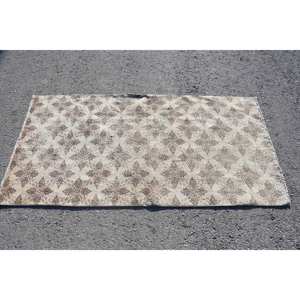 Tapis en Laine à Fleurs Beige Vintage, Motif Patchwork Rectangle Fait à la Main pour Adolescent, Salon, Mur, Bambou, Soie, Latex - Product Image 3