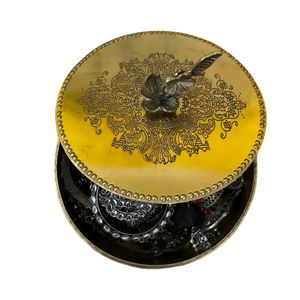 Boîte de rangement pour bijoux en laiton écologique artisanale, 6,5x3,5 pouces, ronde, élégante, avec poignée en forme de fleur, pour offrir en cadeau - Product Image 3