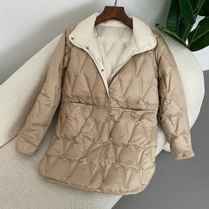 Femmes respirant automne hiver mi-long blanc clair duvet de canard manteaux col montant réversible bouffant veste ample Style décontracté - Product Image 3