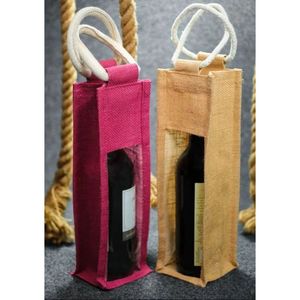 Bolsa de Regalo para Vino de Yute con Ventana Transparente, Bolsa Reutilizable para Botellas, Porta Vino Ecológico con Logotipo Personalizado - Product Image 5