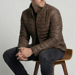 Luxury Grade Leather Hooded Winter Custom Puffer Jacket with <b>Thermal</b> <b>Padding</b> Waterproof & Breathable for Cold Season Travel - Product Image 6