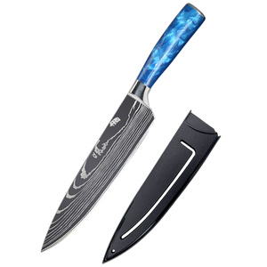 Cuchillo de chef de cocina OEM de alta calidad personalizado al por mayor patrón de láser Damasco de acero inoxidable de alto carbono con funda de cuchillo - Product Image 1