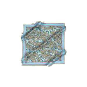 Pañuelo cuadrado de seda turquesa con estampado de hojas - Product Image 1