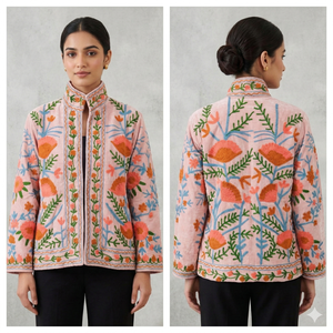 Chaqueta Reversible de Algodón con Diseño Suzani/Sujani de Terciopelo Rajasthani, Estilo Varsity/Bomber, con Logotipo Personalizado, Cuello Mao - Product Image 3