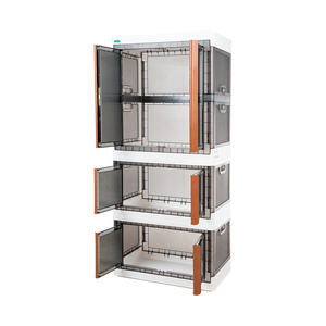 3886-3 3T Hokori <b>Collapsible</b> Storage Cabinet Three-Tier Plastic <b>Wardrobe</b> with Wheels and Side Handles for Clothing and Home Use - Product Image 2