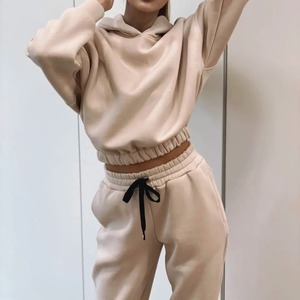 Ensemble deux pièces Sexy en strass pour femmes, sweat à capuche court, survêtement de jogging, en velours blanc - Product Image 2