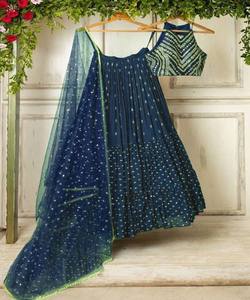 Lehenga Choli tendance, dernier cri, de créateur, pour les fêtes, avec broderie, prêt à porter, belle couleur bleue, dans le style ethnique, Alphanumero - Product Image 3