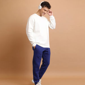 Pantalones de chándal ajustados con forro polar para hombre, cintura elástica, decoración con botones, pantalones de pierna ancha y recta, parte inferior plana de estilo informal para correr - Product Image 3